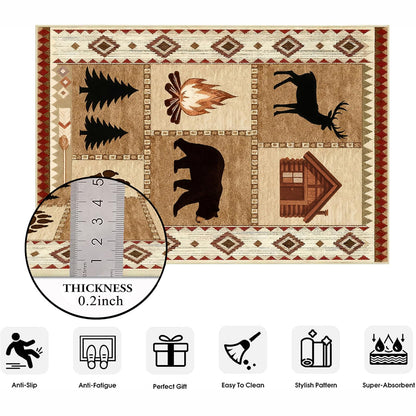 Area Rug 5x7 Rustic Cabin Bear Deer Rug Lodge Country Farmhouse Wildlife Rugs for Living Room Southwesten Machine Washable Non-Slip Printed Low-Pile Indoor Carpet for Bedroom Dining Room Office