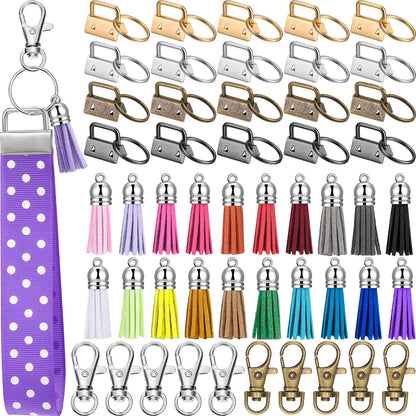 60 Pieces Key Fob Hardware Set, 20 Key Fob Hardware Wristlet with Ring 20 Leather Keychain Tassels 20 Swivel Snap Hooks for Keychain Making Supplies (Silver, Bronze, Gun-Black, Gold)