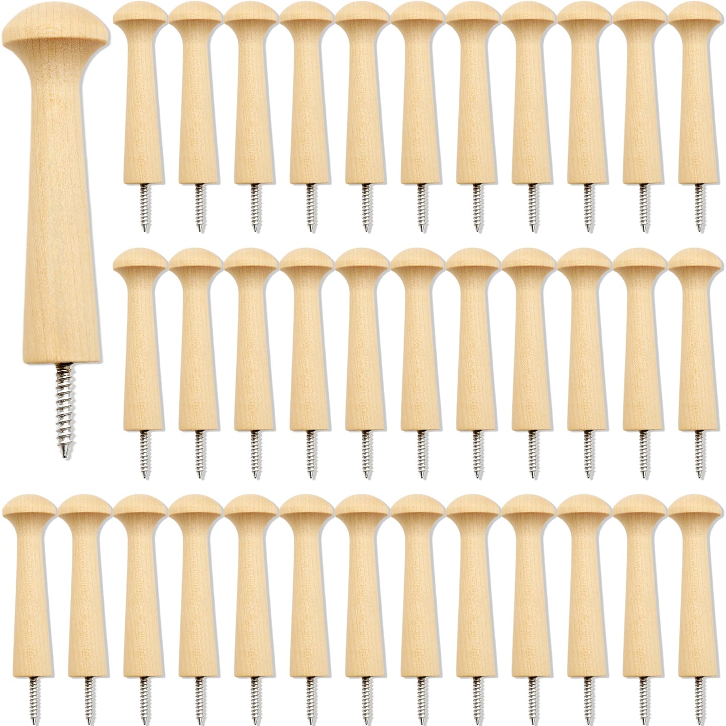 Kugliwa 36 Pcs Wooden Shaker Peg Unfinished Wood Shaker Racks DIY Wood Wall Hooks with Screws for Hanging Clothes Hats, 3.62 Inches