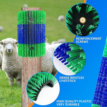 Extra Large Size Livestock Scratching Brush, Upgraded Horse/Goat/Cow/Cattle Scratcher Brush for Grooming, Itch Relief Horse Scratcher Brushes Kit with Two Sets of Mounting Screws(4-Pack,Green)