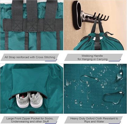 BeeGreen Laundry-Bag-Portable-Backpack, Mars Green Nylon Drawstring -Laundry