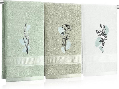 Abstract Botanical Hand Towels Boho Sage Green Botanical Bathroom Decor 14x29