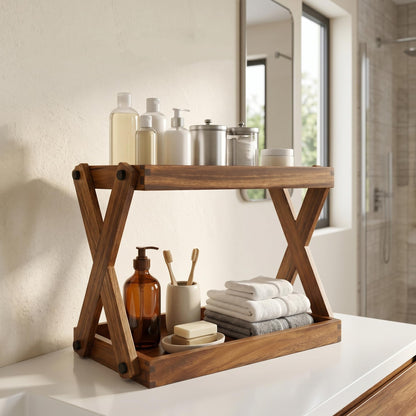 ZOVANO Wood Countertop Shelf Organizer, 2 Tier Wooden Shelf for Coffee Bar Accessories, Kitchen Spice Rack Organizer, Condiment Storage Caddy for Home, Office, Bathroom counter