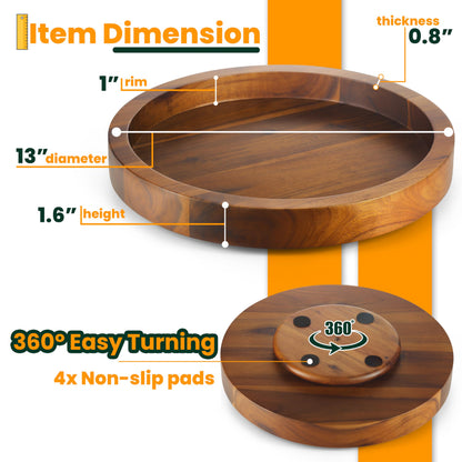 TIDITA 13" Acacia Wood Lazy Susan Organizer for Cabinet - Round Lazy Susans Turntable for Countertop - Wooden Kitchen Rotating Storage Food Bin Container for Centerpiece Table, Spices, Pantry