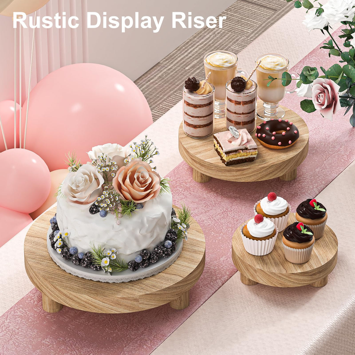 3 Pcs Wood Plant Stand Indoor Outdoor, Round Wood Riser for Decor 6/8/10" Wooden Stool Display Stand Flower Pot Holder Small Planter Tray Modern Potter Decorative for Desktop Counter Room (Natural)
