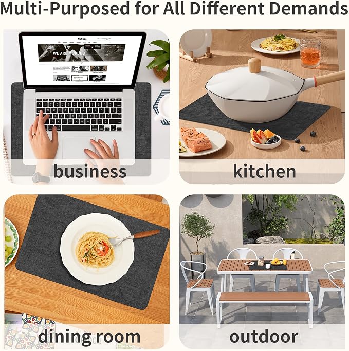 Maxpearl Faux Leather Placemats Set of 6 - Waterproof - Wipe Clean - Heat Resistant - Anti Slip Dining Table Place Mats, Suitable for Indoor & Outdoor Use, 17’’×12’’, Black