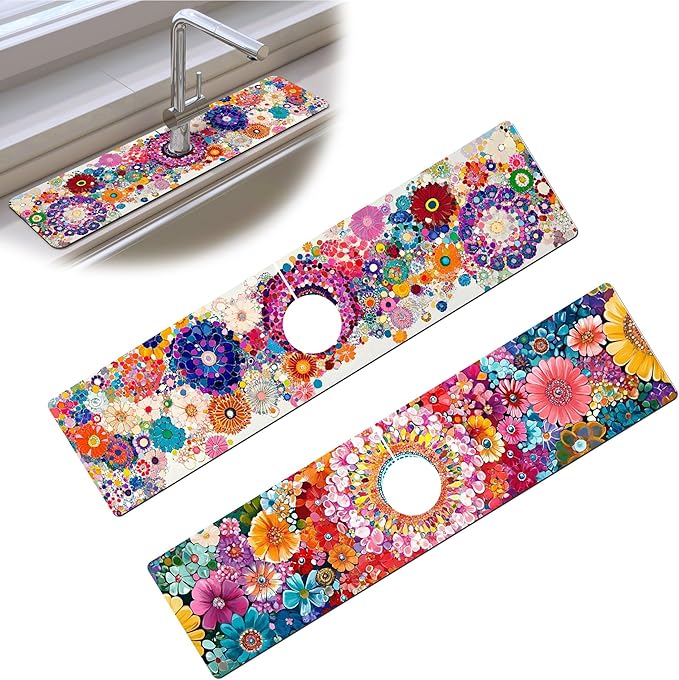 Bimkole 2 PCS Faucet Absorbent Mat, Kitchen Faucet Sink Splash Guard Wraparound