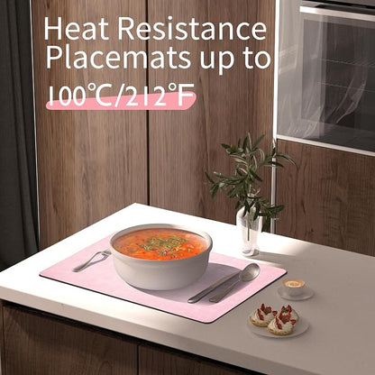 Maxpearl Faux Leather Placemats Set of 4 - Waterproof - Wipe Clean - Heat Resistant - Anti Slip Dining Table Place Mats, Suitable for Indoor & Outdoor Use, 17’’×12’’, Light Pink