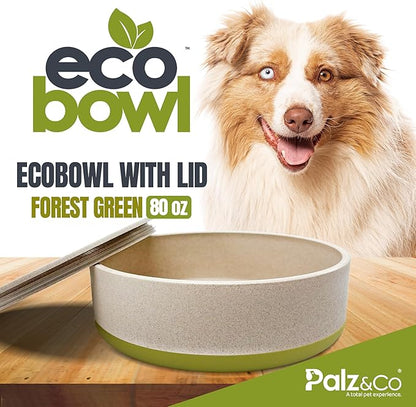 Palz&Co EcoBowl with Lid for Dogs & Cats, 80 oz Green - Natural Bamboo Pet Bowl with Non-Slip Base, Pet Food and Water Dish, Dishwasher Safe