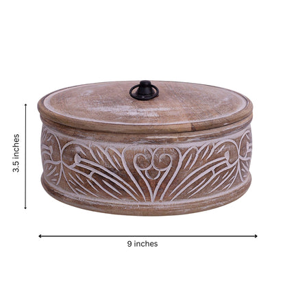 Handcrafted Wooden Mexican Tortilla Warmer Basket Indian Chapati Roti Bread Holder Box Pancake Keeper Serveware Hot Pot Casserole Dish With Lid Home Kitchen Dining Decor, Natural Brown, 9 x 3.5 Inches