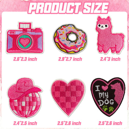 60Pcs Pink Iron on Patch, Random Assorted Styles Pink Theme Iron on Patches for Girls, Cute Preppy Applique Patches for Clothes, Dress, Hat, Jeans, DIY Accessories