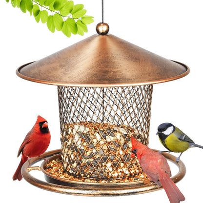 Bird Feeder, Weatherproof Wild Bird Feeders for Outdoors, Birds Feeding Station Metal Round Roof Birdfeeder for Garden Yard Outside Hanging Decor