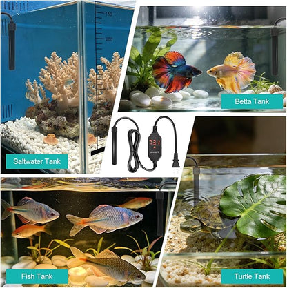 YOFOTHS Mini Aquarium Heater Alumina Ceramic, USB 10W Digital Display Thermostat, Compact Thumb-Size Fish Tank Heater with Temperature Control, Black, for 1 Gallon Betta Tanks (USB10W)