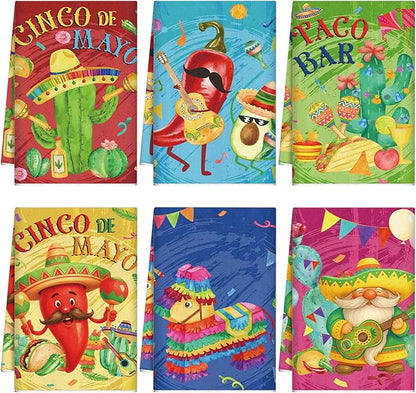 Breling Set of 6 Mexican Kitchen Towels Fiesta Taco Cactus Chili Dish Towel