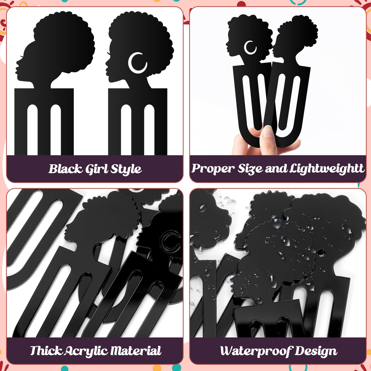 Laffact 18Pcs Black Girls Read Acrylic Plastic Marker Bookmarks for Reader