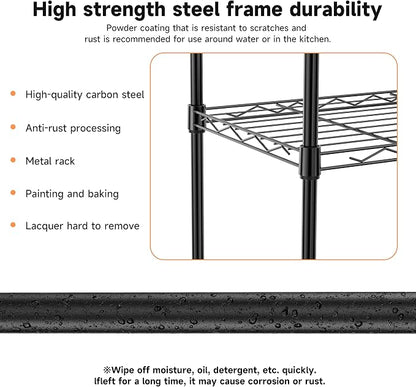 IZEUK 3 Tier Metal Wire Shelving Rack Storage Shelves for Kitchen, Bedroom, Living Room or Laundry Room, Black, 17.7" W x 11.8" D x 28.8" H