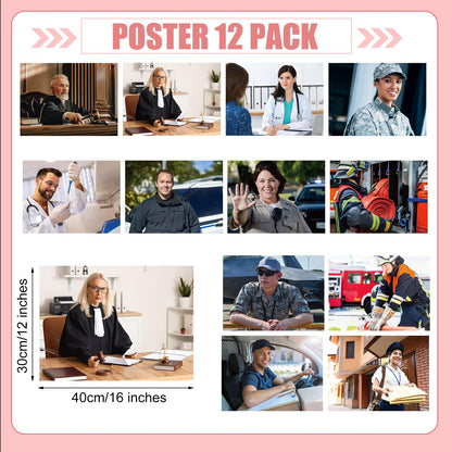Motiskyy 12 Pcs Diversity Posters for Classroom Preschool Educational Learning Real Pictures for Daycare Home Multicultural Awareness(Community Helpers)