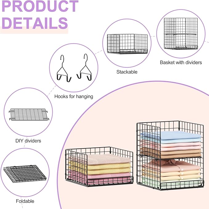 6 Tier Hanging Closet Organizers and Storage Stackable Hanging Closet Shelves