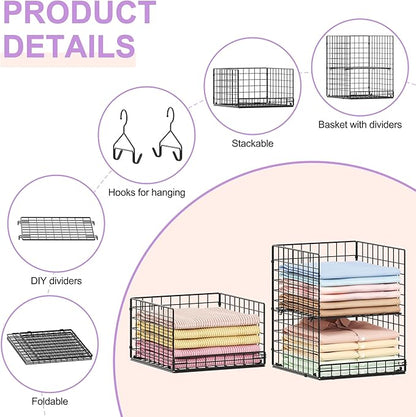 6 Tier Hanging Closet Organizers and Storage Stackable Hanging Closet Shelves