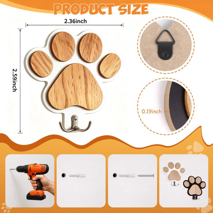 Chwsssgy 2PC 3D Wooden Dog Paw Leash Holder for Wall, Set of 2 Rustic Dog Harness & Key Organizer, Decorative Pet Paw Hooks for Leashes, Collars & Coats, Ideal Pet Lover Gift for Entryway & Mudroom