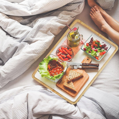 ZTHapwa Bamboo Wooden Serving Tray, 13x10 Inch Rectangular Food Tray with Raised Edges, Lightweight Snack Platter for Breakfast in Bed, Coffee Table, Party Serving, Also as Charcuterie Board