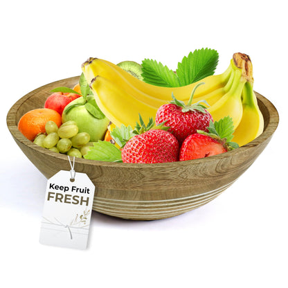 Wooden Salad Bowl, Large Salad Bowl Serving_Natural 12" Dia 4" height_Mango Wood Decorative Bowl for Veggies,fruits,Hand made Wooden serving bowl-Modern Rustic Home Decorations