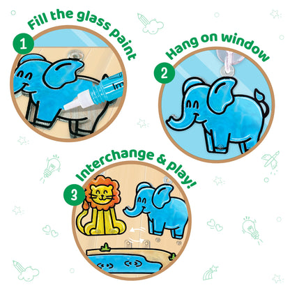 Imagimake Window Art Jungle | 16-Piece Glass Paint & Suncatcher Kit | Craft & Discover Animals | Art Kit for Kids| 5 Year Old Boy Gifts | Birthday Gifts for Boys & Girls Ages 5,6,7,8,9,10,11,12