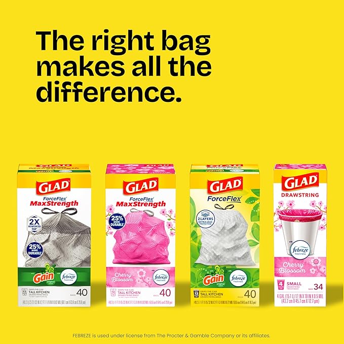 Glad ForceFlex Tall Kitchen Trash Bags, 13 Gallon, Gain Lavender