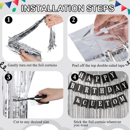 Mooliwe 173 Pcs DIY Custom Banner Kit with 2 Foil Curtain Make Your Own Customizable Letter Banner Sign Decor 20 Paper Pennant 148 Letters Number 1 Rope 2 Threading Device(Classic Style,Black)
