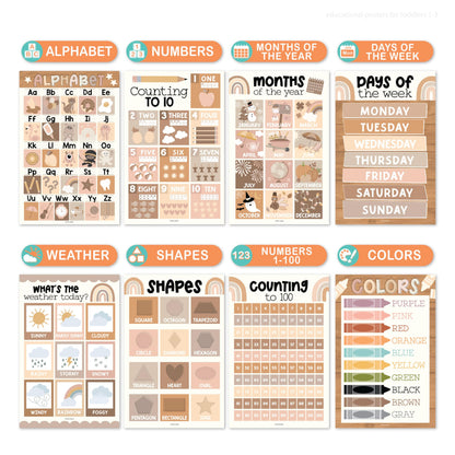 Hadley Designs 16 Educational Posters for Classroom Decor - Boho Educational Posters for Toddlers 1-3, Toddler Learning Posters for Kids Ages 3-5, Kindergarten & Preschool Classroom Must Haves