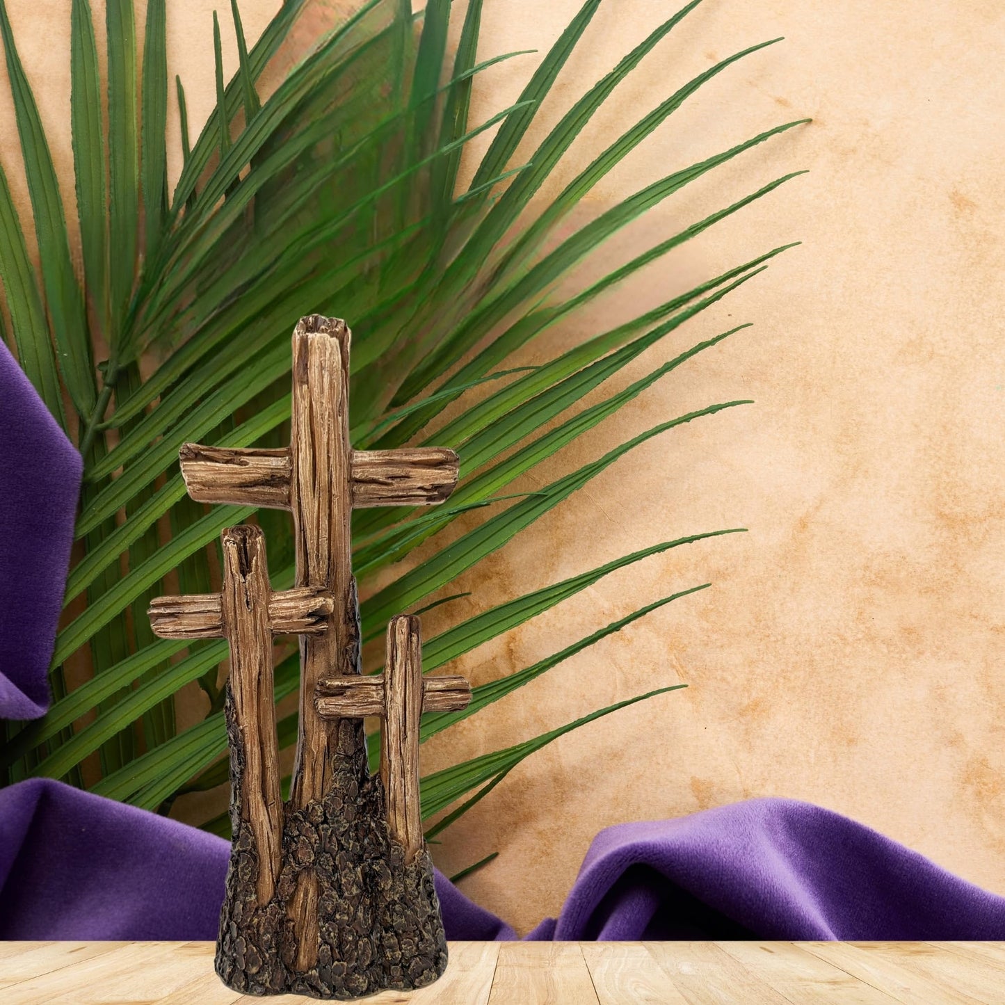 BestGiftEver Rustic Tabletop Resin Cross - Driftwood Design with Three Crosses on a Hill - Spiritual Home Décor for Living Room, Bedroom, and Gift for Family & Friends