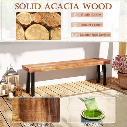 Tangkula Outdoor Acacia Wood Bench, Patio Dining Picnic Bench with Steel Legs for Porch Garden Poolside Living Room Balcony, Ideal for Indoor & Outdoor Use (1, Teak)