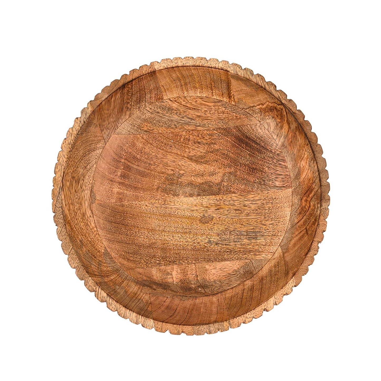 Mahasu Fruit Bowl Mango Wood Elevated Decorative Centerpiece | Natural Wooden Serving Dish for Kitchen Counter (12" x 12" x 4.75")