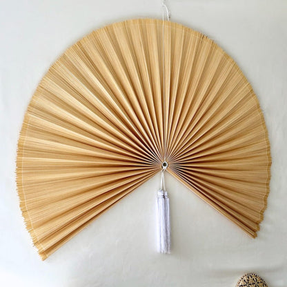 ChumDecor Fan Wall Decor, Japanese Giant Fan, Large Bamboo Fan Wall Art for Boho Hanging Headboard, Decorative Folding Fans for Over Bed, Asia Trending (Ivory 40inch)