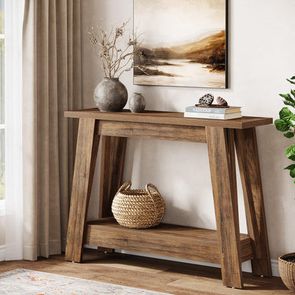 Tribesigns 41.3" Farmhouse Console Table, 2-Tier Wooden Entryway Table with Storage, Rustic Narrow Behind Couch for Living Room, Hallway, Foyer, Rustic Brown