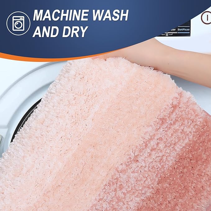 OLANLY Bathroom Runner Rugs Mat 47x20, Extra Soft Absorbent Microfiber Bath Rugs, Rubber Backing, Quick Dry, Washable Long Bath Mats for Bathroom Floor, Tub and Shower, Home Decor Accessories, Peach