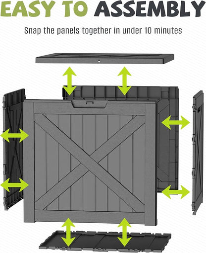 PatioZen 32 Gallon Package Delivery Box, Lockable Outdoor Package Delivery Box with Lid, Waterproof Resin Storage Bench for Patio Furniture, Garden Tools, Cushions, Pool Accessories (Black)