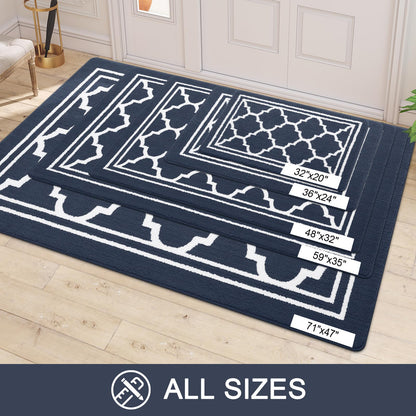 Buganda Indoor Door Mat, Dirt-Resistant and Absorbent Doormat, Anti-Slip, Low Profile Floor Mats for Inside Entryway, Front, and Back Door Entrance (32x20 Inches, Navy Blue)
