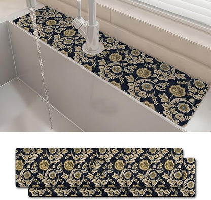 2PCS 24" X 5.5" Kitchen Sink Splash Guard Faucet Mat Floral Flower Super
