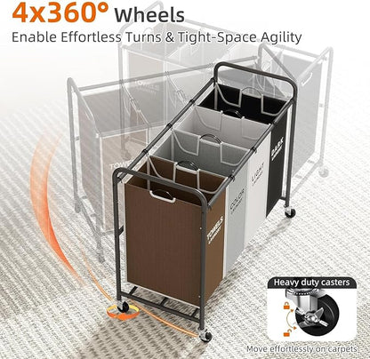 ROMOON Laundry Hamper Sorter Cart: 4-Section Organizer