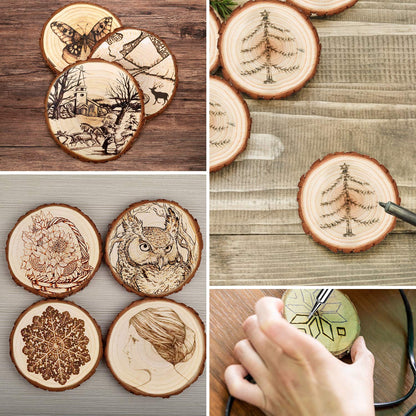 LESUMI Wood Slices with Bark, 20 Pcs 3.5-4 Inch Unfinished Pre-Sanded Wood Rounds, DIY Craft Supplies for Kids Art, Coaster, Christmas Ornament & Rustic Wedding Decor
