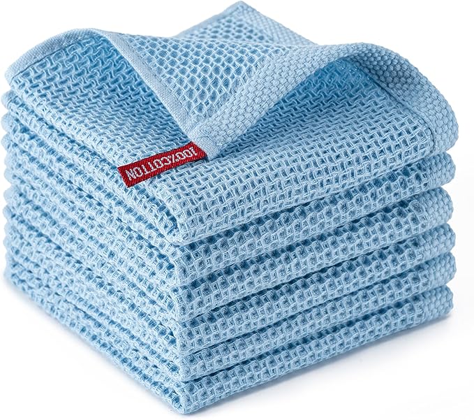 BOOMIBOO 6-Pack Kitchen Dish Cloths, 100% Cotton Waffle Weave, Ultra Soft