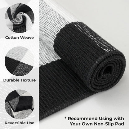 KOZYFLY Buffalo Plaid Area Rugs 27.5x43 Inches Black and White Checkered Rug Washable Front Door Mat Hand Woven Cotton Outdoor Rug Small Rug for Front Porch Kitchen Entryway Patio Bathroom