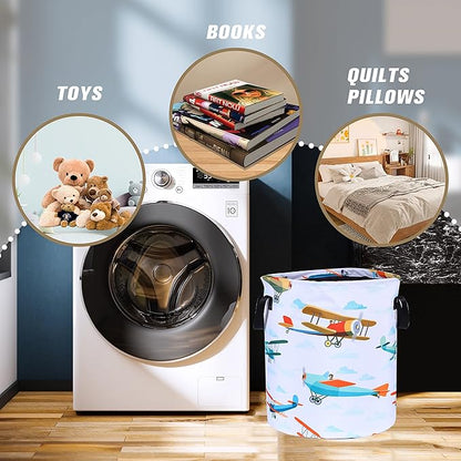 Funny Plane Laundry Basket Foldable Oxford Cloth Tote Bag Laundry Hamper