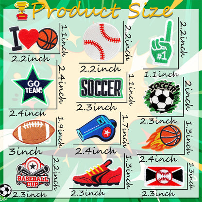 SYLVASS 36-Piece Sports Iron On Patches, Embroidered Sports Appliques for Clothing, Backpacks, Hats, Jerseys, Jeans DIY Accessory