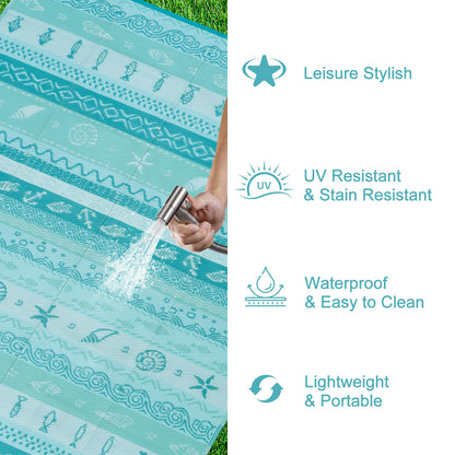 Uphome Coastal Outdoor Rug Waterproof 8x10, Large Reversible Ocean Beach Theme Striped Patio Plastic Straw Rugs, Tribal RV Camping Outside Carpet Mat for Pool Back Yard Deck, 8 x 10 ft