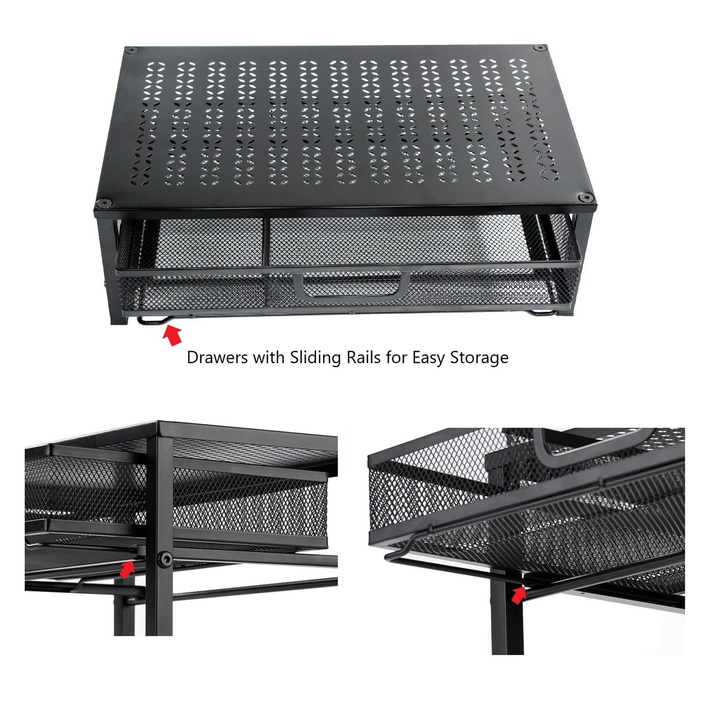 Mknana Metal Computer Stand for Desk,Monitor Riser with Drawer ,Desktop Stand for Laptop,Printer and Monitor,Black