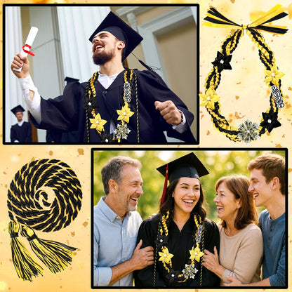 Craftsatin 2026 Graduation Money Leis with Honor Cord Class of 2026 Graduation Ribbon Money Leis Double Braided Handmade Necklace Kit for for High School College Grad Party Supplies(Gold Black)
