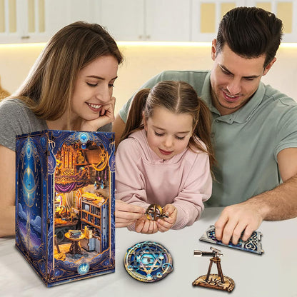 Spilay Book Nook Kits for Adults,Starmap Secrets DIY Miniature House Kit with LED Light, 3D Wooden Puzzle Mini House Building kit for Bookshelf Decor, Desk Decor, Gift for Readers, Teens & Adults