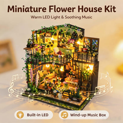 Kedymai DIY Miniature House Kit,Fairy Dollhouse for Adults with Music Movement and LED Lights, Two-Story Wooden Tiny Home Kit,Fairy Garden Kit Décor for Family and Friends